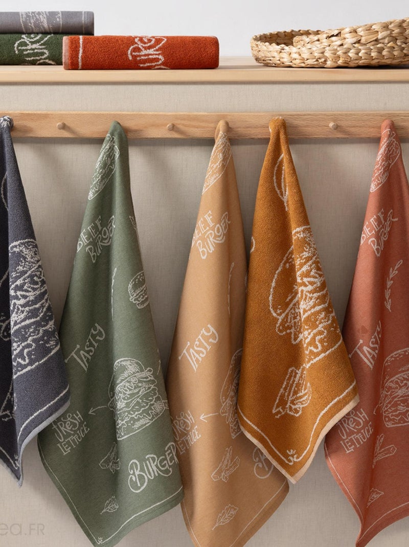 Torchon de cuisine toile collection BURGER 50x70 cm Orange - Kiabi