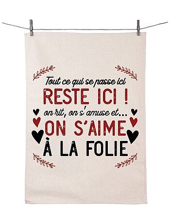 Torchon en coton décoré ici on s'aime