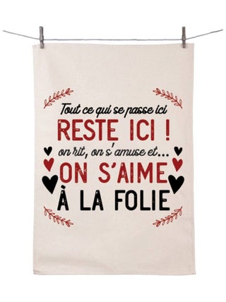 Torchon en coton décoré ici on s'aime