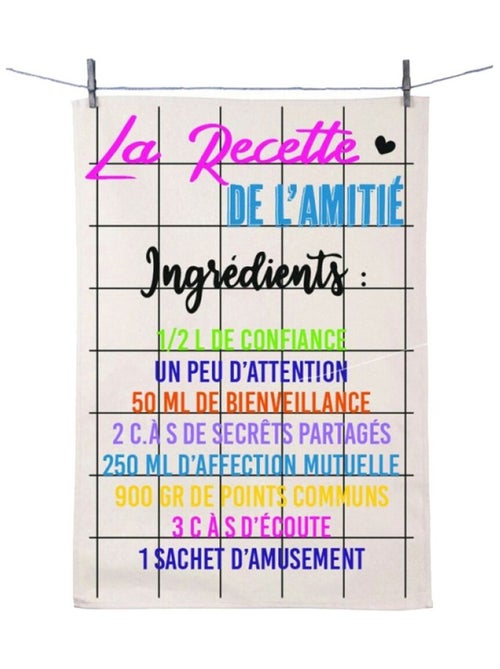 Torchon en coton décoré la recette de l'amitié - Kiabi