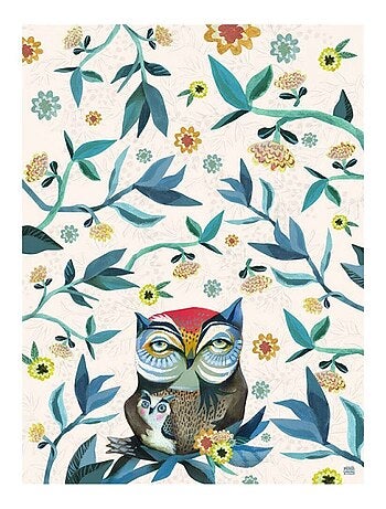 Torchon en coton décoré le hibou et la chouette