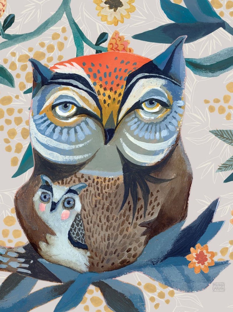 Torchon en coton décoré le hibou et la chouette Beige - Kiabi