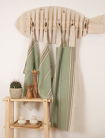 Torchon en coton et lin à rayures