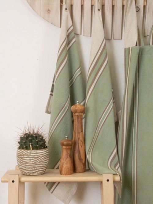 Torchon en coton et lin à rayures - Kiabi