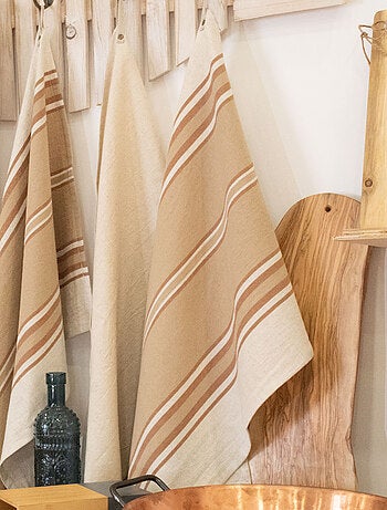 Torchon en coton et lin à rayures