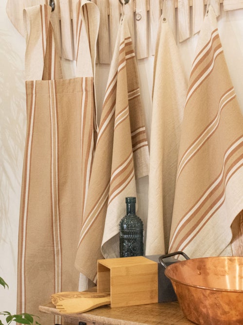 Torchon en coton et lin à rayures - Kiabi