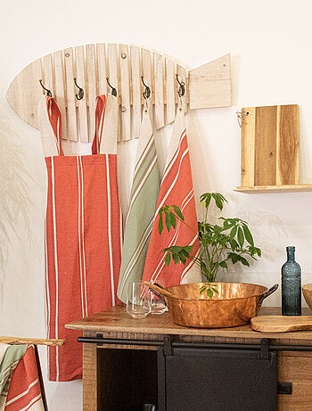 Torchon en coton et lin à rayures