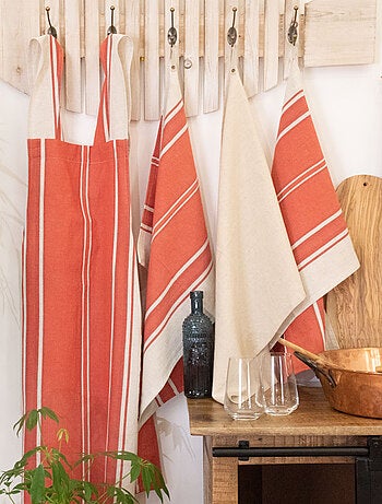 Torchon en coton et lin à rayures
