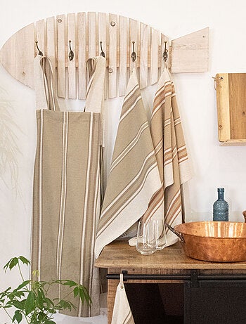 Torchon en coton et lin à rayures