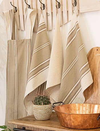 Torchon en coton et lin à rayures