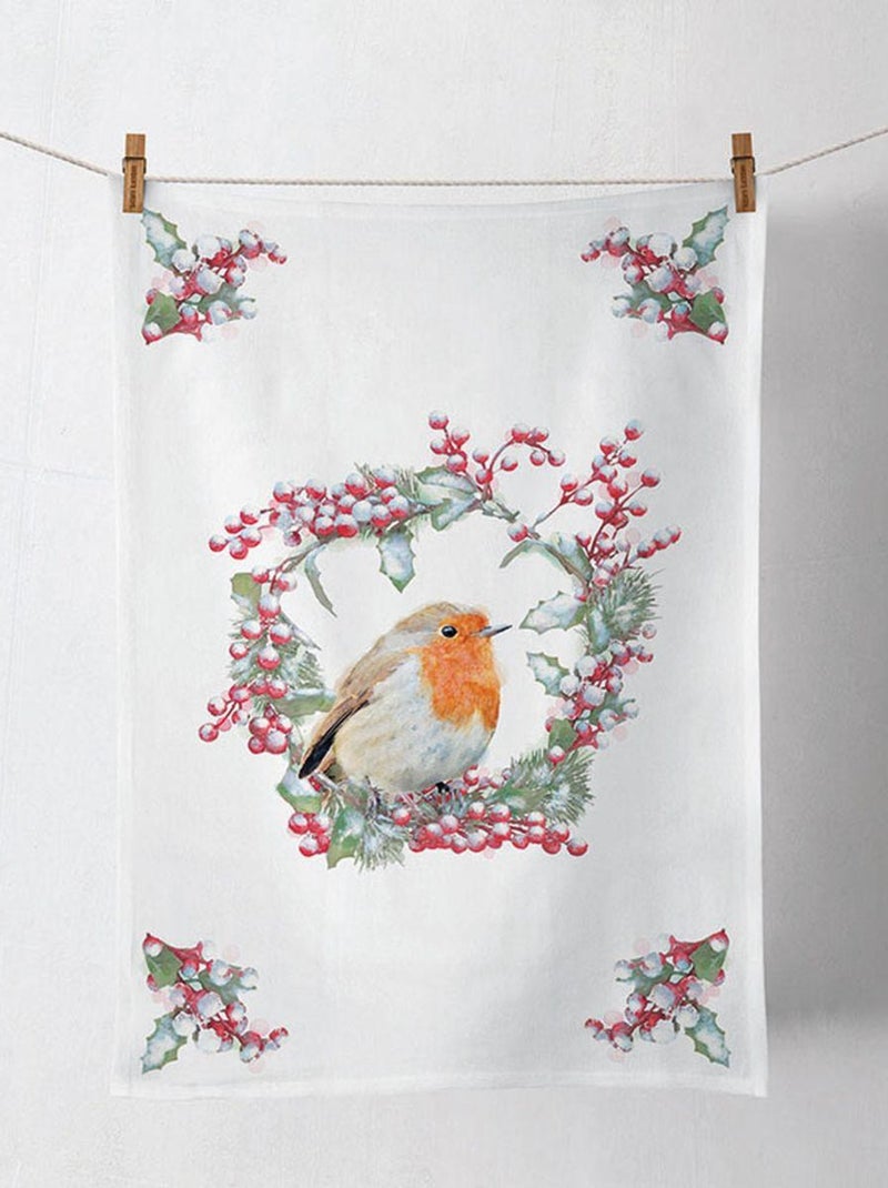 Torchon en coton oiseau et couronne Blanc - Kiabi