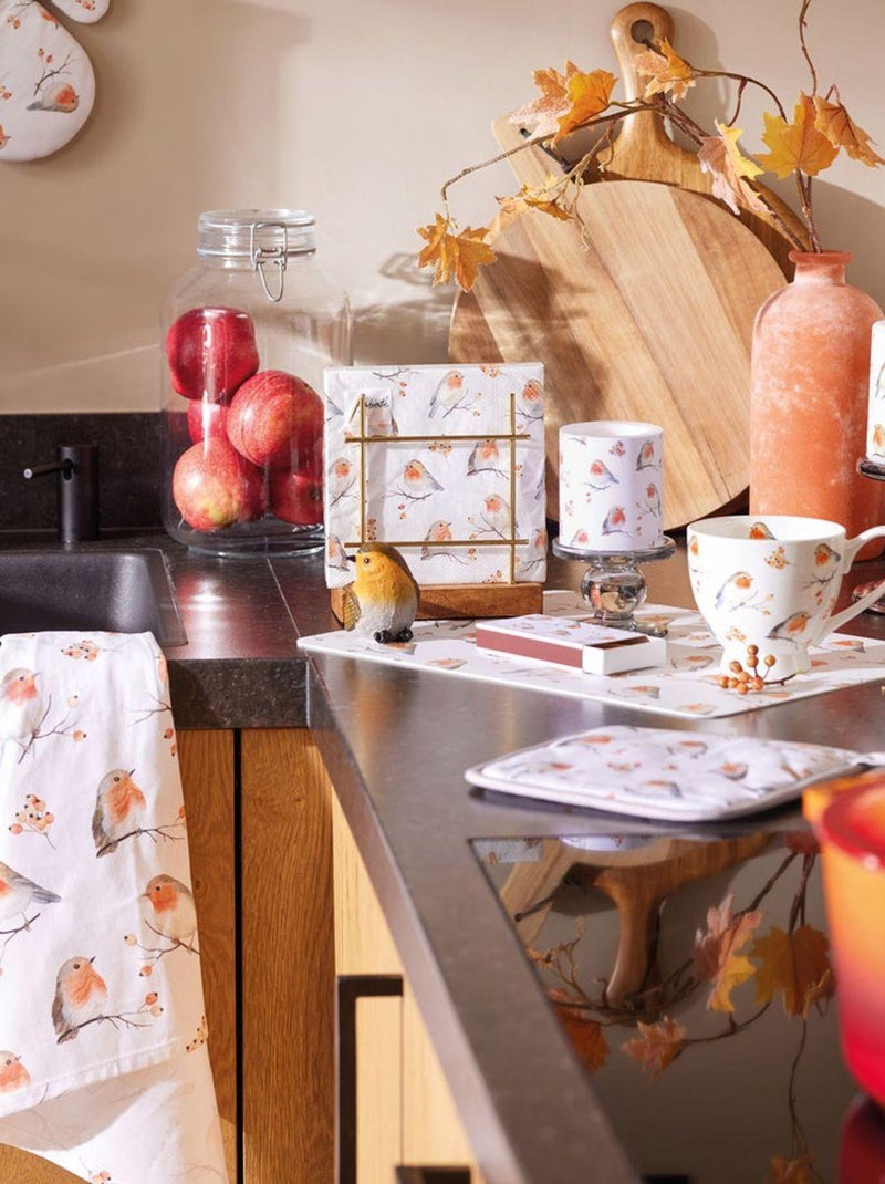 Torchon en coton oiseau et couronne Blanc - Kiabi