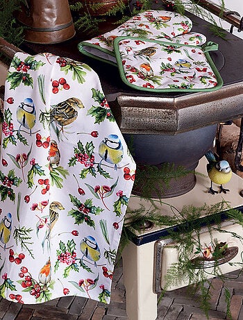 Torchon en coton oiseaux et baies
