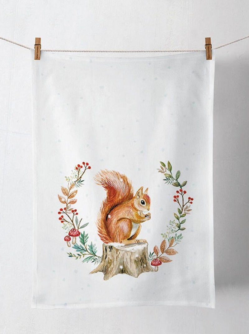 Torchon en coton petit écureuil Blanc Marron - Kiabi