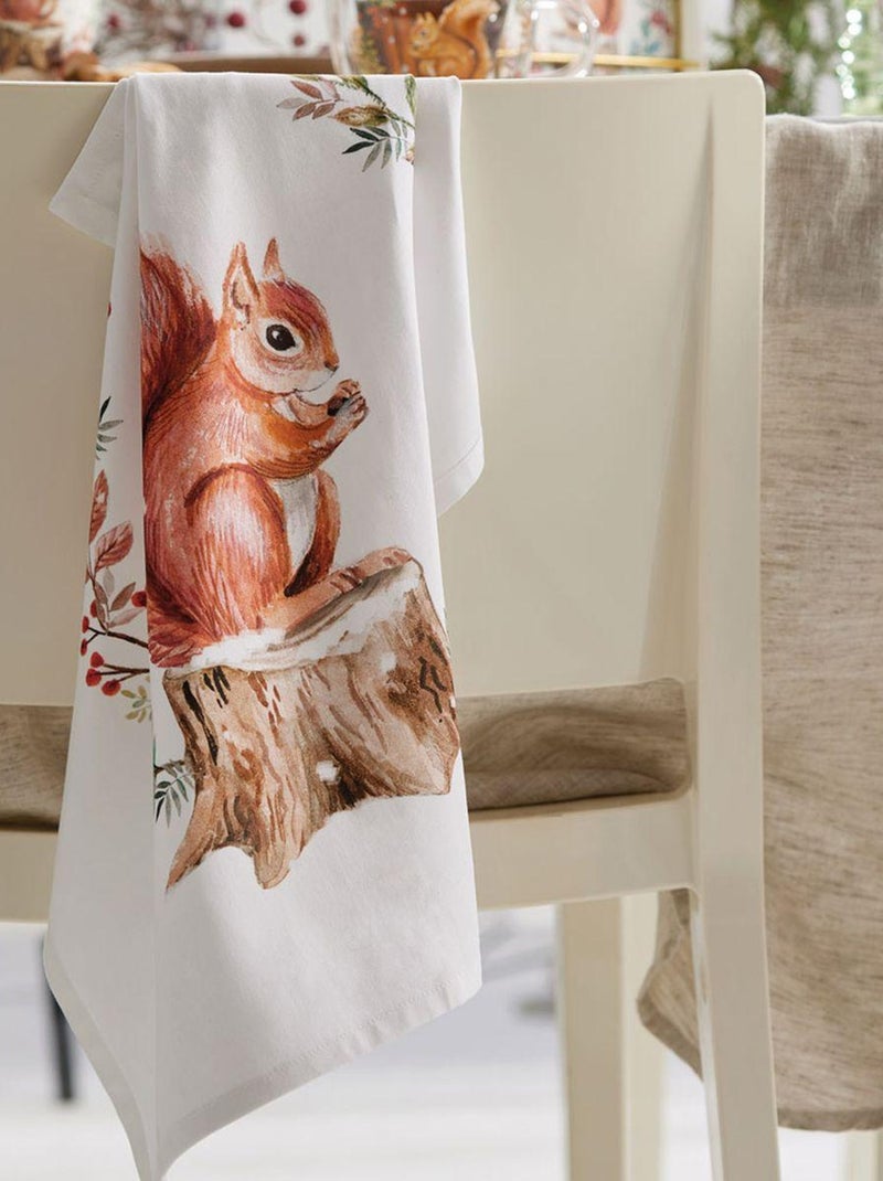 Torchon en coton petit écureuil Blanc Marron - Kiabi