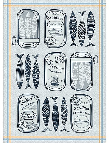 Torchon en coton sardines cuisine