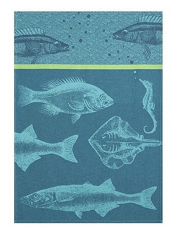 Torchon en jacquard de coton, BANC DE POISSONS