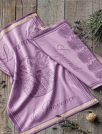 Torchon en jacquard de coton, CHAMPS DE LAVANDE