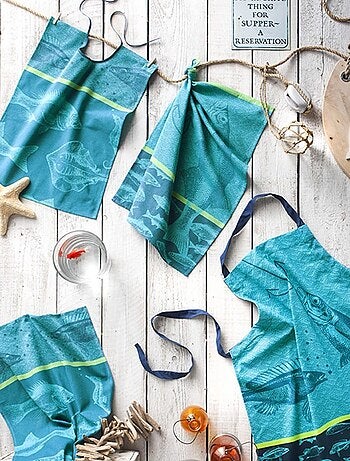 Torchon en jacquard de coton, POISSONS