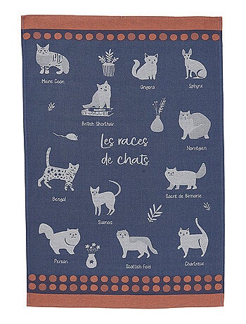 Torchon en jacquard de coton, RACES DE CHATS