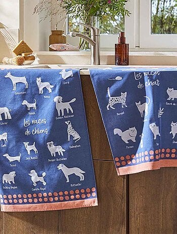 Torchon en jacquard de coton, RACES DE CHIENS