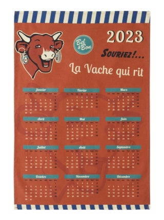 Torchon imprimé en coton, Calendrier, LA VACHE QUI RIT