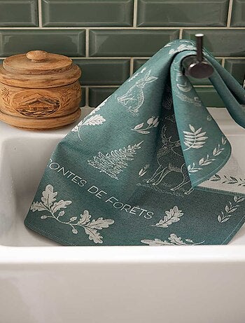 Torchon imprimé en coton, CONTE DE FORET