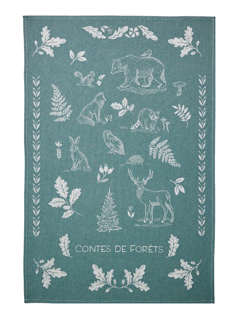 Torchon imprimé en coton, CONTE DE FORET Blanc - Kiabi