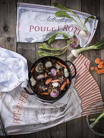 Torchon imprimé en coton, COQ AU VIN