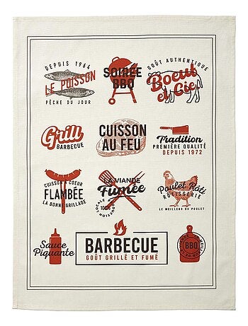 Torchon imprimé en coton, GRILLADES