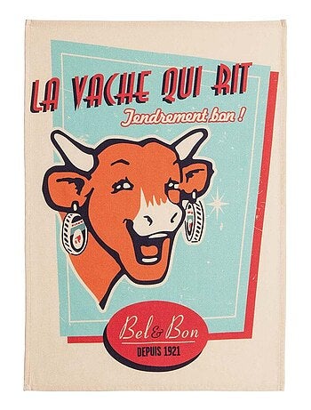 Torchon imprimé en coton, LA VACHE QUI RIT