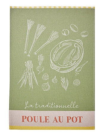 Torchon imprimé en coton, L'ART DE LA POULE AU POT
