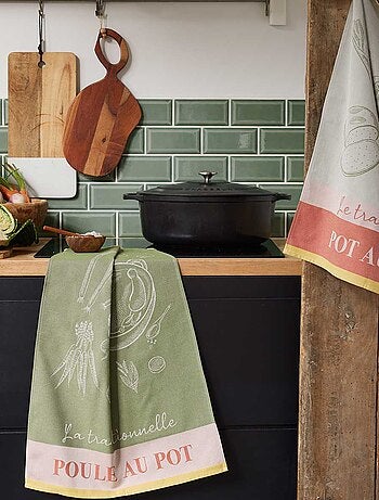 Torchon imprimé en coton, L'ART DE LA POULE AU POT