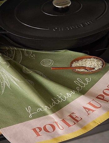 Torchon imprimé en coton, L'ART DE LA POULE AU POT