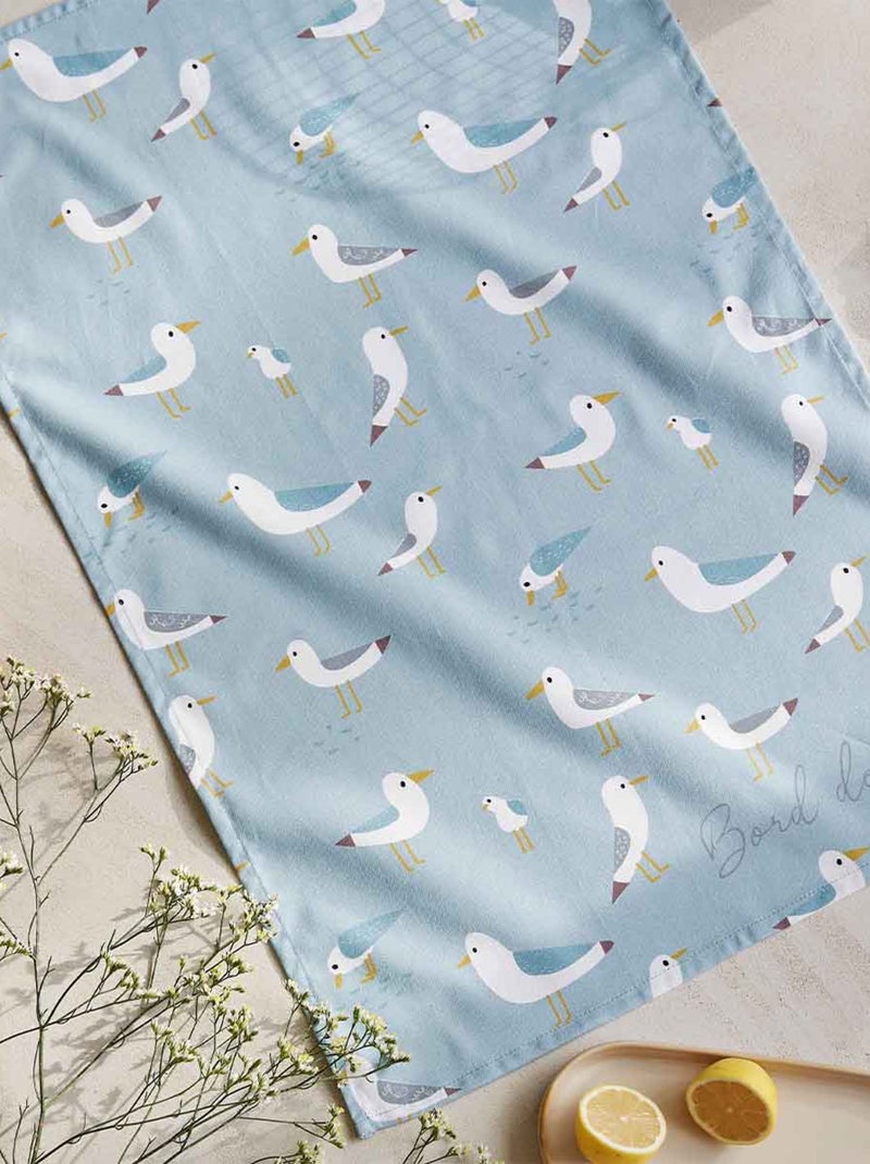 Torchon imprimé en coton, LES MOUETTES Bleu clair - Kiabi