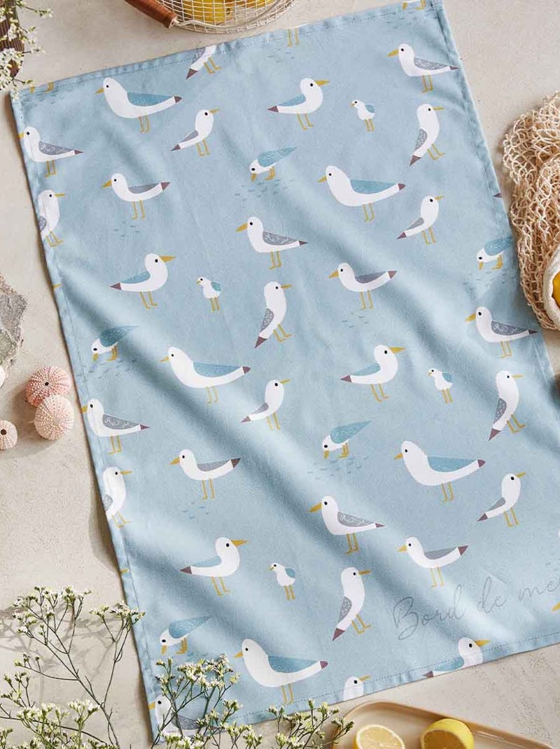 Torchon imprimé en coton, LES MOUETTES Bleu clair - Kiabi
