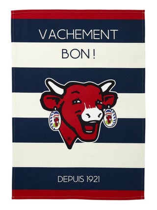 Torchon imprimé en coton, VACHE QUI RIT À RAYURES