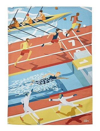 Torchon imprimé en coton, WIM' LES ATHLÈTES