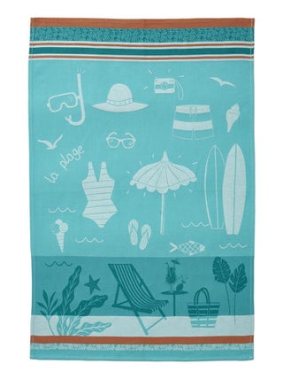 Torchon imprimé en jacquard de coton, A LA PLAGE
