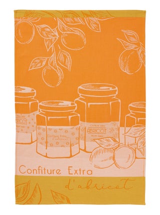 Torchon imprimé en jacquard de coton, ABRICOTS DU VERGER