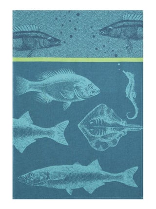 Torchon imprimé en jacquard de coton, BANC DE POISSONS