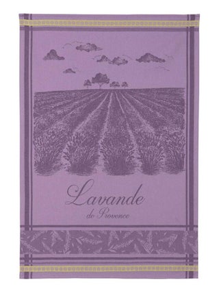 Torchon imprimé en jacquard de coton, CHAMPS DE LAVANDE