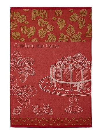 Torchon imprimé en jacquard de coton, CHARLOTTE AUX FRAISES