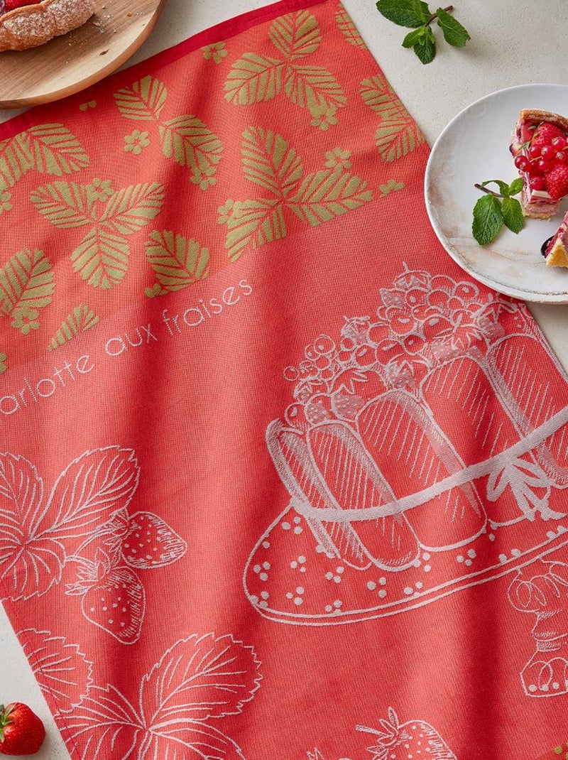 Torchon imprimé en jacquard de coton, CHARLOTTE AUX FRAISES Rouge clair - Kiabi
