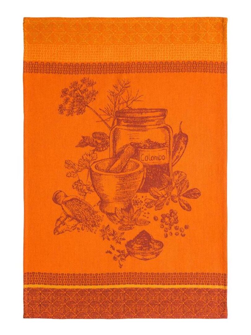 Torchon imprimé en jacquard de coton, EPICES COLOMBO Orange clair - Kiabi