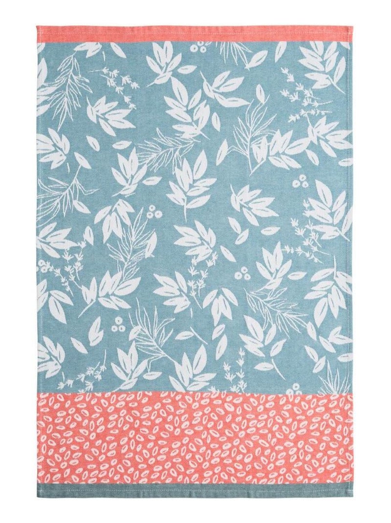 Torchon imprimé en jacquard de coton, FEUILLAGE Bleu clair - Kiabi