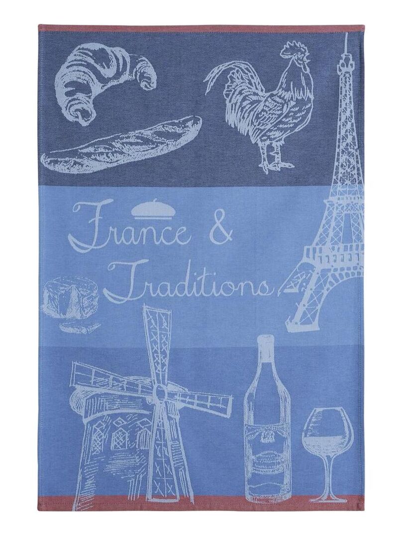 Torchon imprimé en jacquard de coton, FRANCE ET TRADITION Bleu - Kiabi