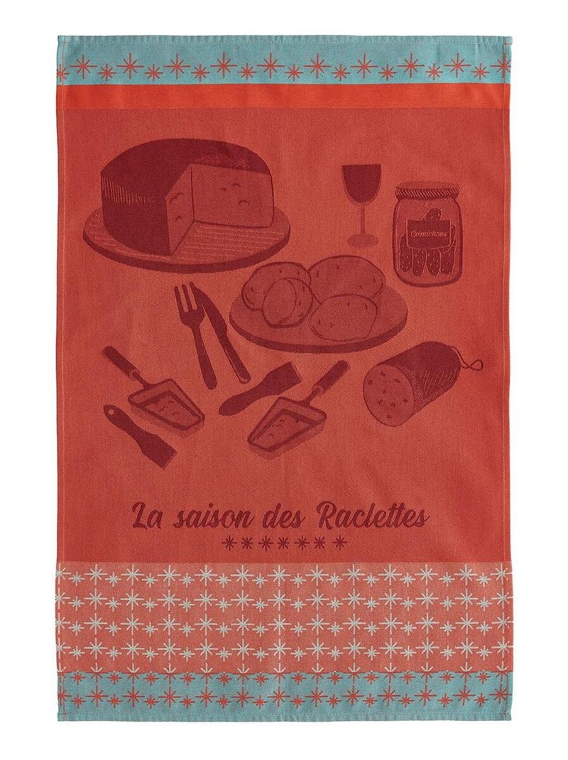 Torchon imprimé en jacquard de coton, LA SAISON DES RACLETTES Rouge clair - Kiabi