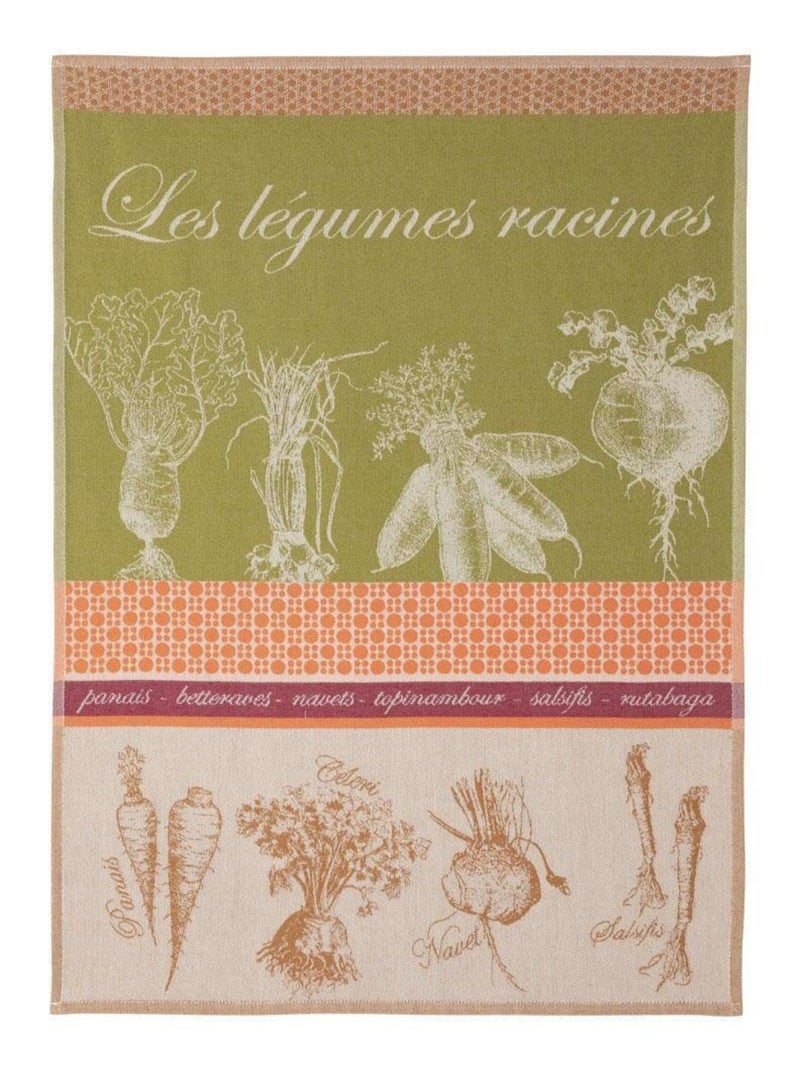 Torchon imprimé en jacquard de coton, LEGUMES RACINES Vert - Kiabi