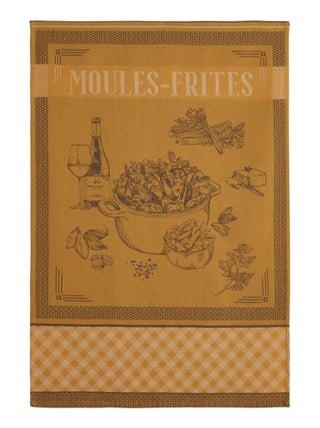 Torchon imprimé en jacquard de coton, MOULES FRITES